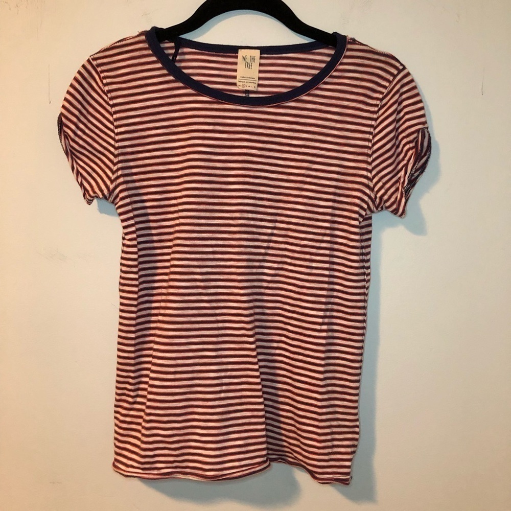 Free People Red & White Striped Short Sleeve T-Shirt Size XS